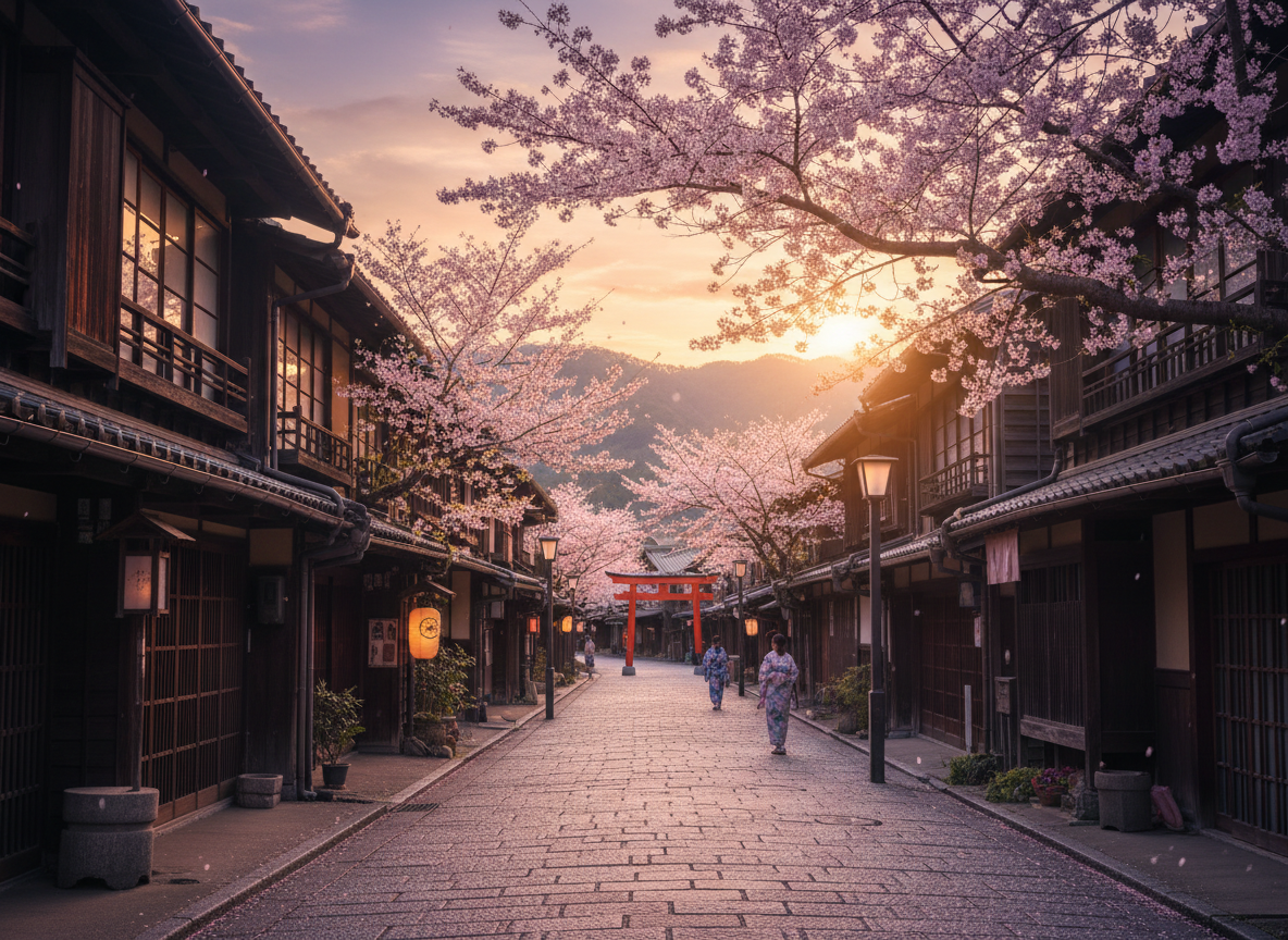 羽島市の昔ながらの街並みと桜